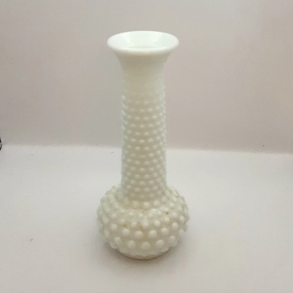 Vintage White Milk Glass Hobnail Vase 7.5